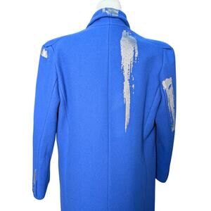 Vintage Cobalt Blue 100% Wool Coat with Silver Brush Strokes M/L